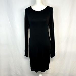 Lou & Grey Womens Long Sleeve Midi Dress Size S Jersey Knit Popover Career Black